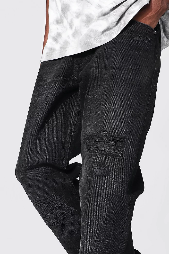 Relaxed Fit Rigid Rip & Repair Jeans